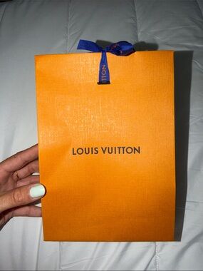 Louis Vuitton Orange Small Gift Bag with Blue Ribbon